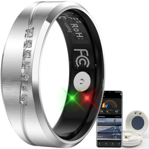 Smart Ring Benachrichtigungen Fitness Ring Damen Herren Silber Größe 9 | Benachrichtigung Herzfrequenz HRV Stress Schlaftracker Schrittzähler IP68 Wasserdicht Smartringe für Damen Herren Android iOS