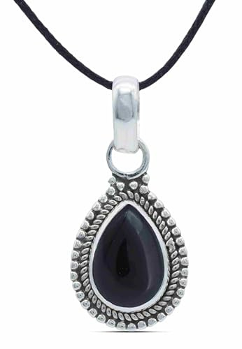 mantraroma Kettenanhänger Edelstein an Band Silber 925 echt für Damen | echtes Silber, verschiedene echte Steine zur Auswahl, Kettenanhänger am Band, handarbeit aus Indien, im Geschenkbeutel