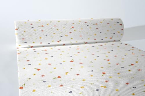 Sovie HORECA Linclass® Airlaid Tischläufer Betty, stoffähnliche praktische Einmal-Tischdecke für Hochzeit oder Partys, Streublumen florales Design, 40 cm x 24 m, 1 Stück