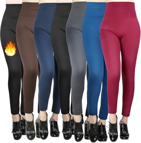 Moon Wood 7 Pack Women’s Fleece Lined Leggings High Waist Soft Stretchy Winter Warm Thermal Leggings