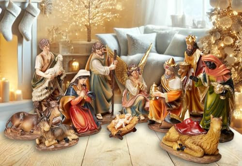 Faithful Treasure 12 inch Tall 11-Piece Set of Large Christmas Nativity Scene Figurines