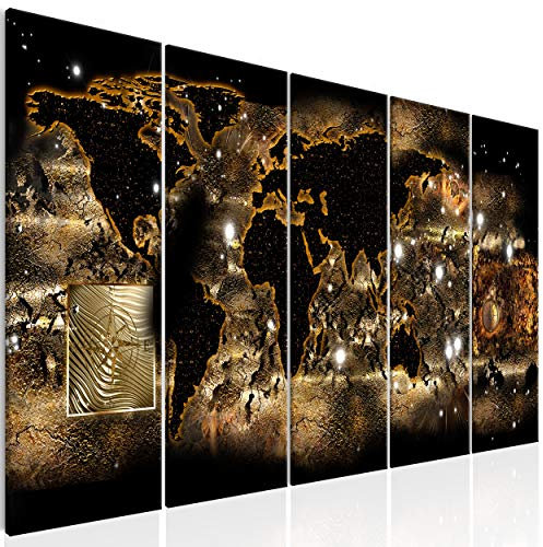 decomonkey Bilder Weltkarte 225x90 cm XXL 5 Teilig Leinwandbilder Bild auf Leinwand Vlies Wandbild Kunstdruck Wanddeko Wand Wohnzimmer Wanddekoration Deko Strahl Kompass Welt Kontinente