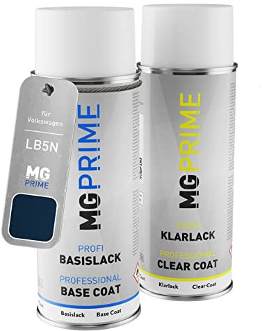 MG PRIME Autolack Sprühdosen Set für Volkswagen VW LB5N / B5N / 7D Indigoblau Perl/Indigo Blue Pearl Basislack Klarlack Spraydose 400ml
