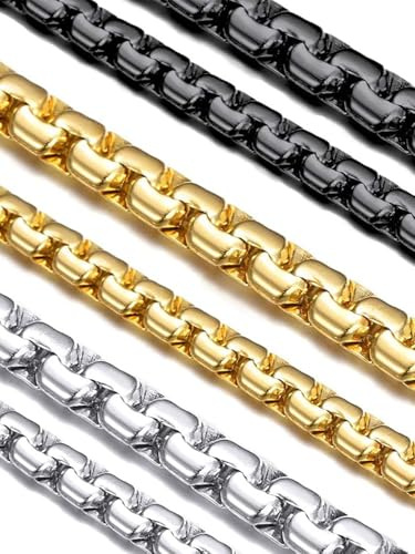 Suplight Unisex Kette personalisiert Klassische Ankerkette Venezianierkette 46/51/55/61/66/71/76cm Edelstahl/18k vergoldet 4mm/6mm Gliederkette Halskette mit Karabinerverschluss