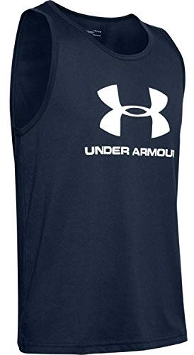 Under Armour Herren Sportliches Muskelshirt Aus Superweichem Stoff, Ärmelloses Sportshirt Mit Loser Passform Sportstyle Logo Tank, Blau, SM, 1329589-409