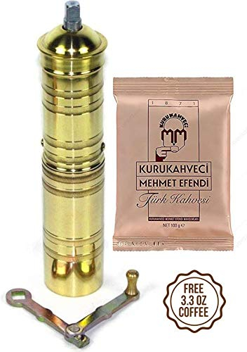 Turkish Greek Arabic Ground Coffee Pepper Manuel Hand Mill Grinder, Heavy Duty Brass, 8.5