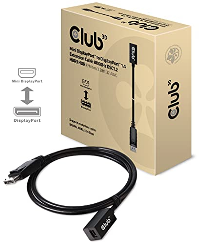 Club 3D Mini DisplayPort™ to DisplayPort™ 1.4 Extension Cable 8K60Hz DSC1.2 HBR3 HDR B/St 1m