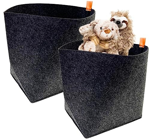 Bada Bing 2er Set Filzkörbe mit Lasche in Lederoptik ca. 28 x 22 x 30 cm Aufbewahrungskörbe Filztasche Tasche Aufbewahrung Ordnungskörbe fürs Regal 91