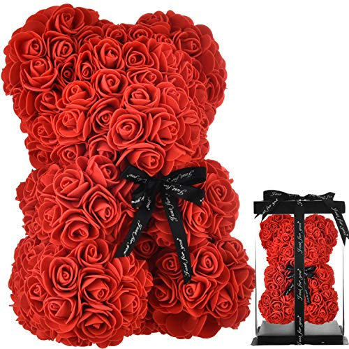 Orsacchiotto Rosa Orso Rosa Orso Rosa Orsacchiotto Fiori, Regali per Mamma Sue Donne Ragazze Adolescenti Madri Regali Regalo di Compleanno Anniversario San Valentino - orsi Rose con Scatola (Rosso)