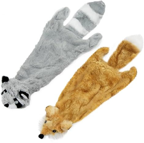 2-in-1 Quietschendes Hundespielzeug mit weichem, strapazierfähigem Stoff für kleine, mittlere und große Haustiere by Best Pet Supplies - Keine Füllung für das Spielen im Haus, Fuchs, Waschbär, size L