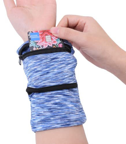 Handgelenkbeutel, Sport Handgelenktasche mit Reißverschluss, für Joggen, Spazieren, Laufen, Gassi gehen, Fahrrad und Yoga etc (Blau, L)
