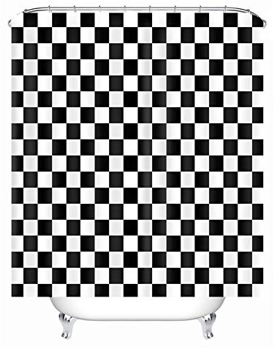 Chickw1 Rideau de Douche Imperméable Anti-Moisissure 3D Imprimé avec 12 Crochets - Salle de Bain (Damier, 180x200cm)