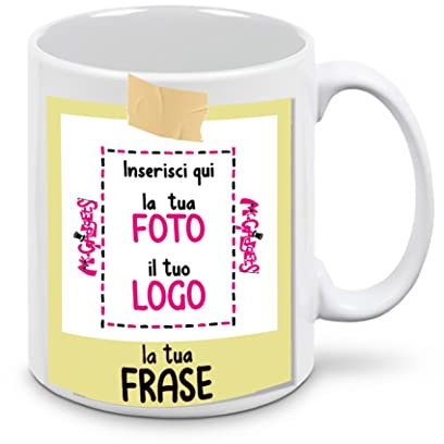 Mr. Gadgets Tazza in Ceramica Personalizzabile con Foto e Scritta Stile Polaroid (Mod.15)