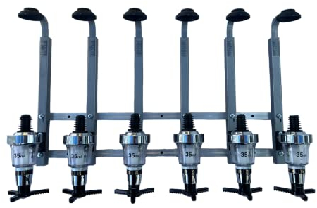 6 Bottle Alcohol Spirit Measure Drink Dispenser Bar Set Wall Mount Bracket plus 6 x Traditional Optic (Chrome, 35ml)