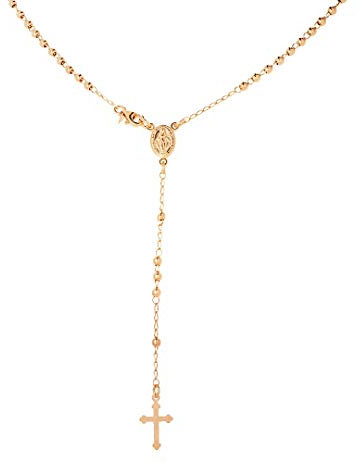 inSCINTILLE I Rosari Collana Uomo Donna Rosario a y in Argento 925 Rodiato con Croce Pendente varie misure sfere e lunghezze, confezione regalo inclusa (Oro Rosa Sfera 3 mm, 50)