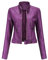 YFFUSHI Veste en Cuir Faux pour Femme à Col Montant Courte et à Manches Longues avec Fermeture Éclair - Style Moto Biker Violet Foncé L