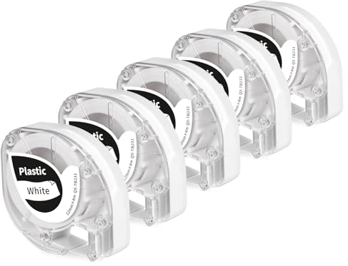 kompatibel mit Phomemo P12 Etikettenband Original 12mm x 4m Plastic White Schriftband, kompatibel mit Phomemo P12 P12 Pro Etikettiergerät & für LT-100H LT-110T Plus, Schwarz auf Weiß