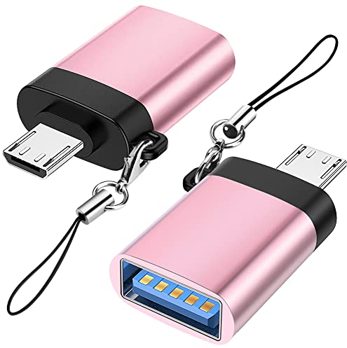 Seminer Micro USB auf USB 3.0 Adapter (2er Pack) mit Lanyard, Micro USB Stecker auf USB-A Buchse OTG Adapter Kompatibel mit Samsung S7 S6, OTG Micro Devices, Flash Drive, Tastatur (Roségold)