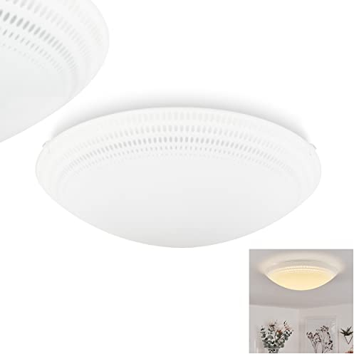 HOFSTEIN LED Deckenleuchte Worben, moderne Deckenlampe aus Metall/Glas in Weiß/Klar, runde Leuchte, Ø 32 cm, 1-flammig, 950 Lumen, 3000 Kelvin (warmweiß), 1 x LED 11 Watt (inklusive)