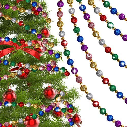 2 Stück 2,6 m mehrfarbige Perlengirlande Glitzer Weihnachtsbaum Girlande Rot Grün Gold Perlen Weihnachtsgirlande Weihnachtsbaum Perlen Girlande Dekor für Zuhause Kaminsims Urlaub Hängedekorationen