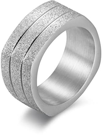 Herren Ringe Edelstahl Silber, Finger Ring Women Mattierter Quadratischer Daumenring für Männer 65 (20.7) Kostenlos Gravieren