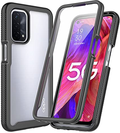 XINYEXIN Hülle für Oppo A74 5G / Oppo A54 5G, 360 Grad Stoßfeste Handyhülle mit Integriertem Displayschutz, Ganzkörper Robuste Klar Schutzhülle Bumper Case Cover - Schwarz