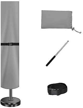 CoverFml Patio Umbrella Cover-420D Waterproof Rectangular Umbrella Cover-Fits 6-9Ft Outdoor Market Parasol, 13Ft Double Sided Umbrella(Gray) .