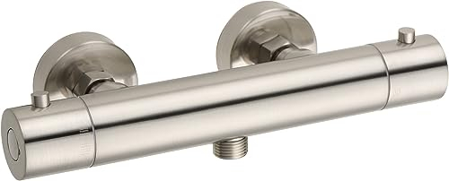 Saqu Essential Dusch-Thermostatarmatur - Messing - Temperaturbegrenzung - Wassersparfunktion - Konstante Temperatur - Stahl - 12 cm Herzabstand