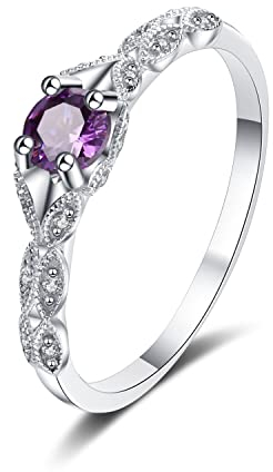 Bellitia Jewelry Damen Vintage Ring Königlicher Stil mit Lila Amethyst/Grün Peridot/Rot Granat, Rundschliff Ring mit Edelstein in 925 Sterling Silber, Frauen Mädchen Schmuck