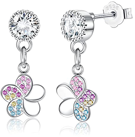 ORAZIO Ohrringe Silber 925 für Frauen Kinder Mädchen, Niedliche Schmetterling Herz Stern Blume Tropfen Ohrstecker Hängend Hypoallergene Bunte Cubic Zirkonia Ohrringe Baumeln Schmuck Geschenk