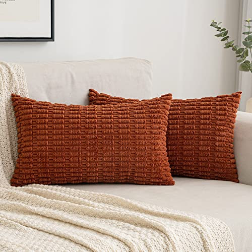 EMEMA Kordsamt Kissenbezüge Herbst Dekorative Sofakissen Moderne Kissenhüllen 30x50 cm Dekokissen Weicher Zierkissenbezug für Wohnzimmer Sofa Schlafzimmer 2er Set Karamell