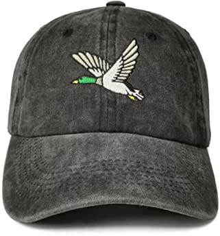 Enodtter Bestickte Baseballkappen für Damen und Herren, Stockente (Washed Black), Einheitsgröße