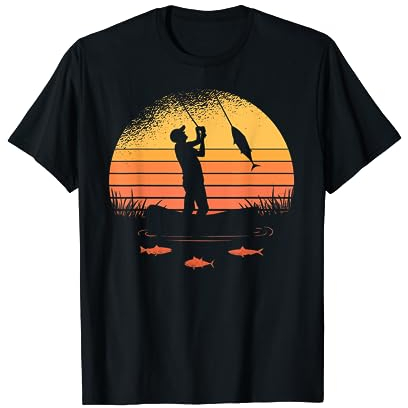 Angler mit Sonne und Fischen Motiv für Herren Damen Kinder T-Shirt