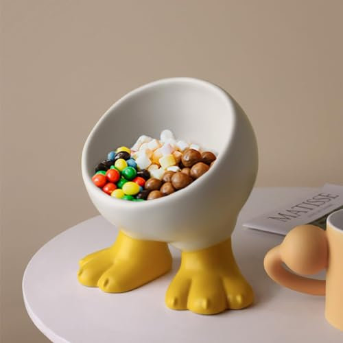 Relexome Easter Cute Duck Candy Servers Bowl Foot Key Bowl Animal Candy Dish Decorative Bowl for Entryway Table Office Home Decor, Small Pedestal Ceramic Fruit Bowl,Cookie Snack Footed Key Tray,7 Inch