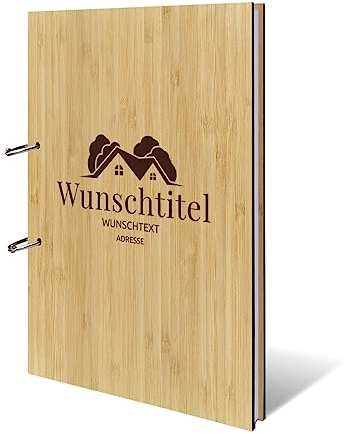 Personalisiertes Ferienwohnung Gästebuch echtes Holz DIN A4 Besuchergästebuch mit Lasergravur - Modern - mit 72 Blatt / 144 Seiten Naturpapier Weiß