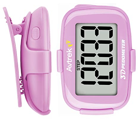 AVTREK Compteur de Pas 3D précis pour la Marche écran géant podomètre numérique pour la Course avec Affichage du Temps et rétroéclairage LED (Couleur Rose)
