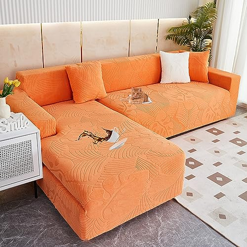 Sofa überzug L Form Wasserdicht,2 Stück Couch überzug Ecksofa L Form Rechts Links, Jacquard Chaiselongue Sofa Schonbezug ,Sofabezug Sofahusse Couchbezug für Sektionssofa (Orange2, 2seats+3seats)