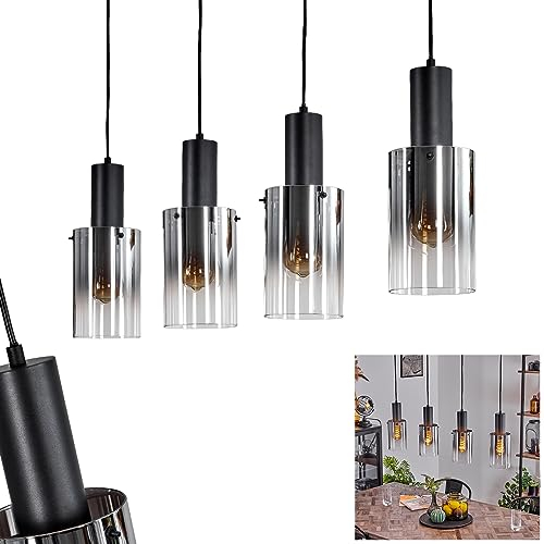 Pendelleuchte Sambour, Hängelampe aus Metall/Glas in Schwarz/Rauchfarben/Klar, Hängeleuchte im Retro/Vintage-Design mit Glasschirmen (Ø 12,5cm), 4-flammig, Höhe max. 140 cm, 4 x E27, ohne Leuchtmittel