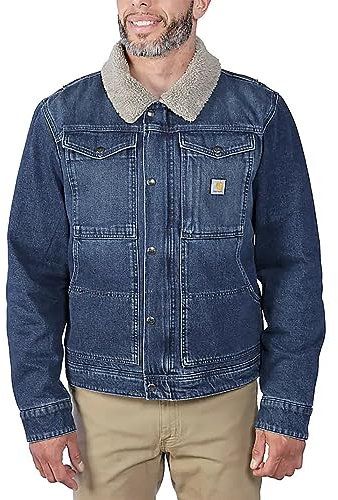 Carhartt Chaqueta de entretiempo para hombre, corte relajado, vaquero, forro Sherpa, Beech, S