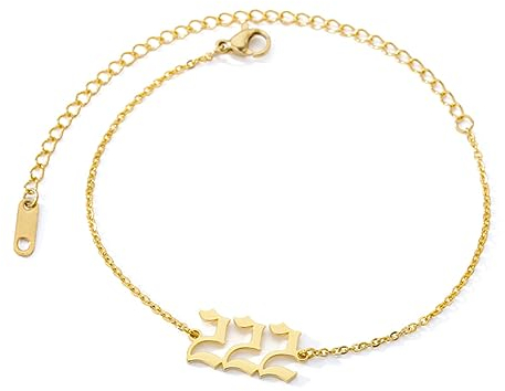 HIJONES Damen Edelstahl Engel Zahl 222 Knöchel Ketten Armband Zierlicher Einfacher Numerologie Schmuck Gold
