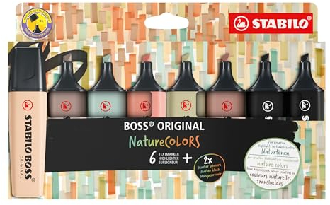 STABILO - Textmarker - BOSS ORIGINAL NatureCOLORS - 8er Pack - beige, warmgrau, grünerde, siena, schlammgrün, umbra, 2x schwarz