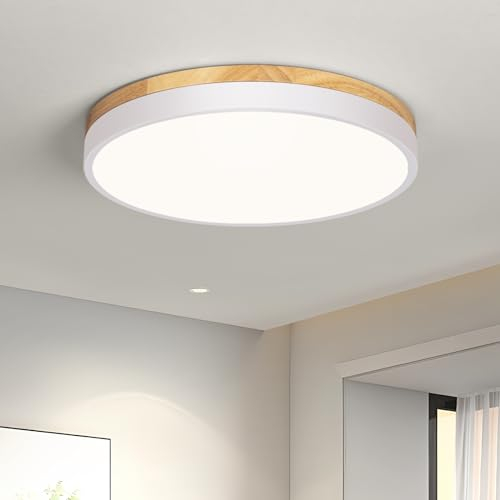 Vikaey LED Deckenlampe, Led Deckenleuchte Weiß, 30cm Lampe Holz für Wohnzimmer Schlafzimmer Küche Flur 24W 4000K