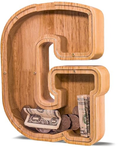 JOOMLAFLY Wooden Letter Piggy Bank for Kids - Personalized Initial Coin Bank - Transparent Acrylic Panel - Multi-functional - Unisex - Children and Families