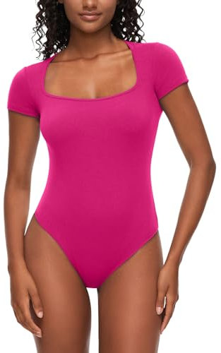 CARCOS Body da donna elegante con scollo quadrato, body da donna, rosso rose, XXL