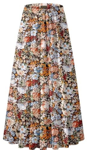 NASHALYLY Women’s Chiffon Elastic High Waist Pleated A-Line Maxi Skirts