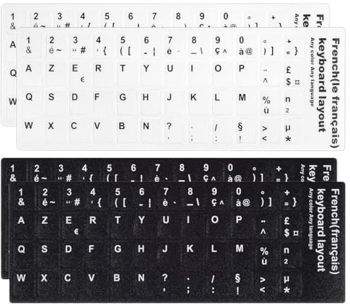 LICHUANUK 4 Stück französische Tastaturaufkleber, französische Tastaturaufkleber (2 schwarz und 2 weiß)