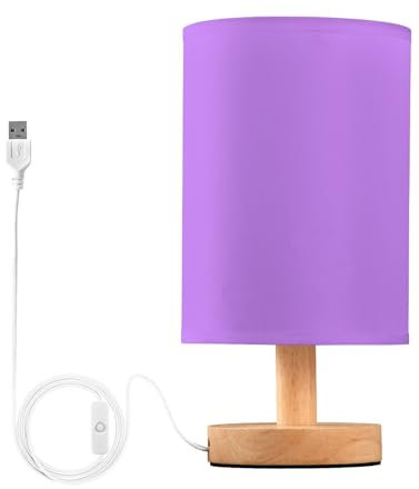 BURSTDDY Lilac Colour Bedside Table Lamp for Bedroom,Nightstand Lamps Bedside Lamp with USB Ports Living Room, Bedroom, Home Office