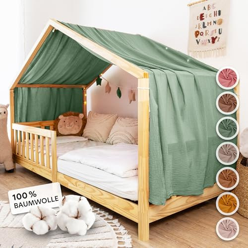 lilimaus Hausbett Himmel [in 12 Farben] Betthimmel Hausbett aus 100% Baumwolle Musselin - Stoffhimmel für Hausbett Deko Mädchen & Jungen - Himmel für Hausbett Kinder - Bett Vorhang Kinderbett