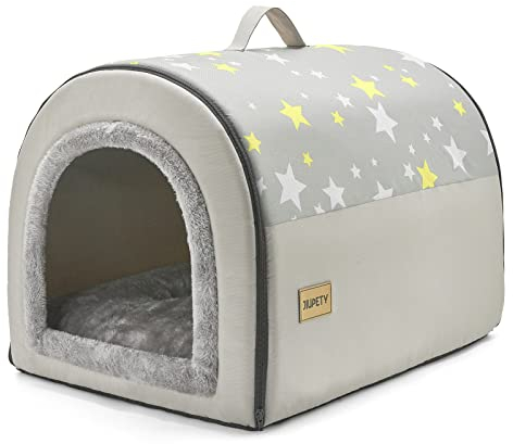 Jiupety - Casa-cama para mascotas, 2 en 1, tipo cueva, con techo, cómoda, portátil, para perros medianos y grandes, tamaño 2XL (89 x 69 x 66 cm), hasta 32 kg, gris