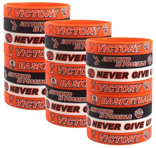 24 Stück Basketball Motivierend Silikon Armband, Basketball Party Dekorationen für Kinder Jugendliche Basketball Party Basketball Armbänder Schmuck Sport Geschenke Zubehör